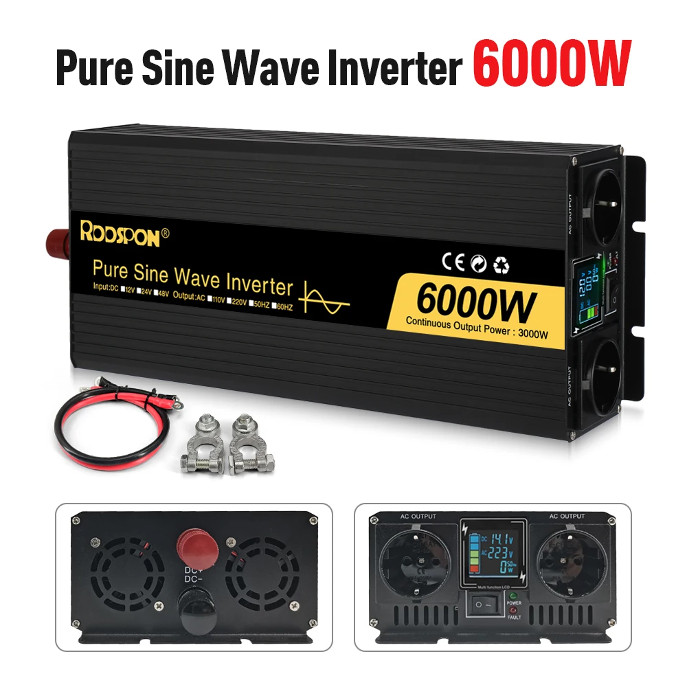 

Solar Power Inverter 12v 220v Pure Sine Wave 5000w 6000W 4000W DC AC 50/60Hz Voltage Converter Car Inverter European Sockets