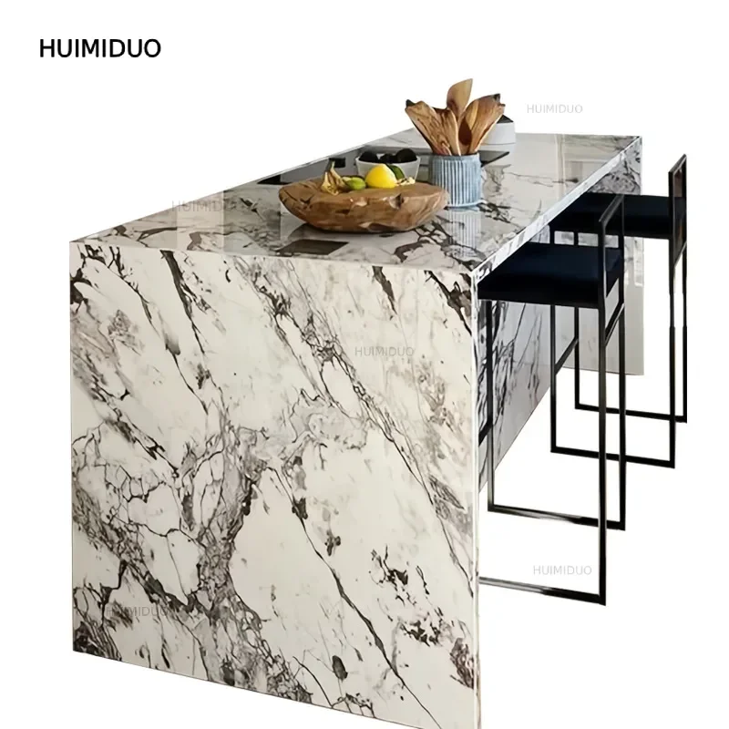 Italian Minimalist Luxury Marble Kitchen Island Dining Table - , Natural Stone Countertop for Open-Concept Kitchen & Modern Home