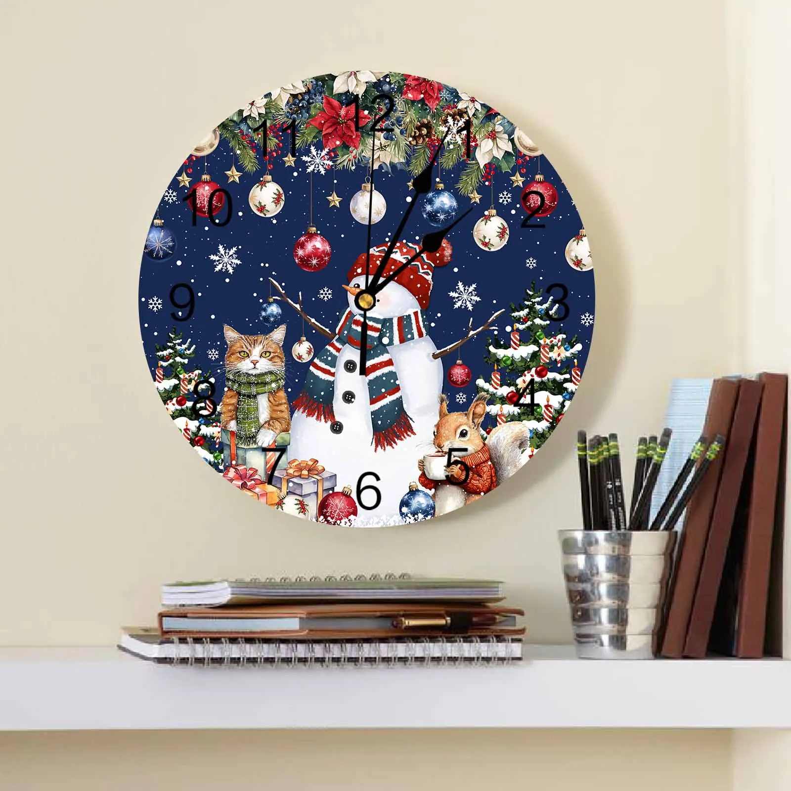 Christmas And Winter Poinsettia Wall Clock Large Modern Kitchen Dinning Round Wall Clocks Watches Living Room