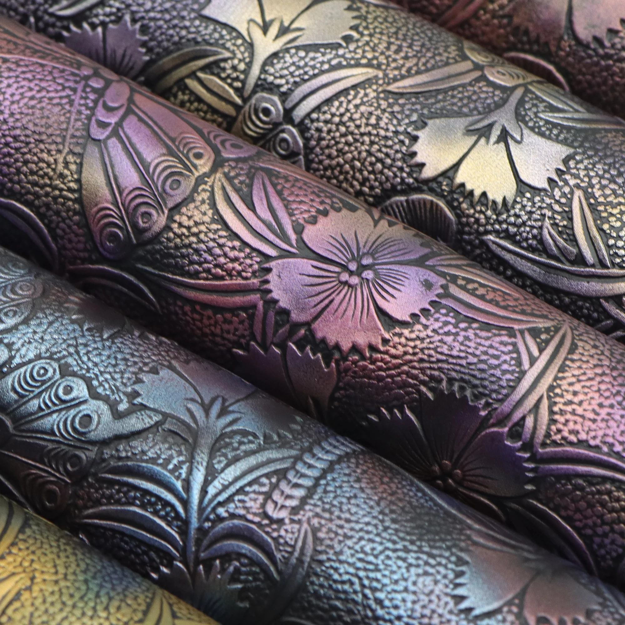 Metallic Color Flower  Faux Leather Sheets Dragonfly Flower Synthetic Leather Fabric Roll For DIY Earrings Bags Bows