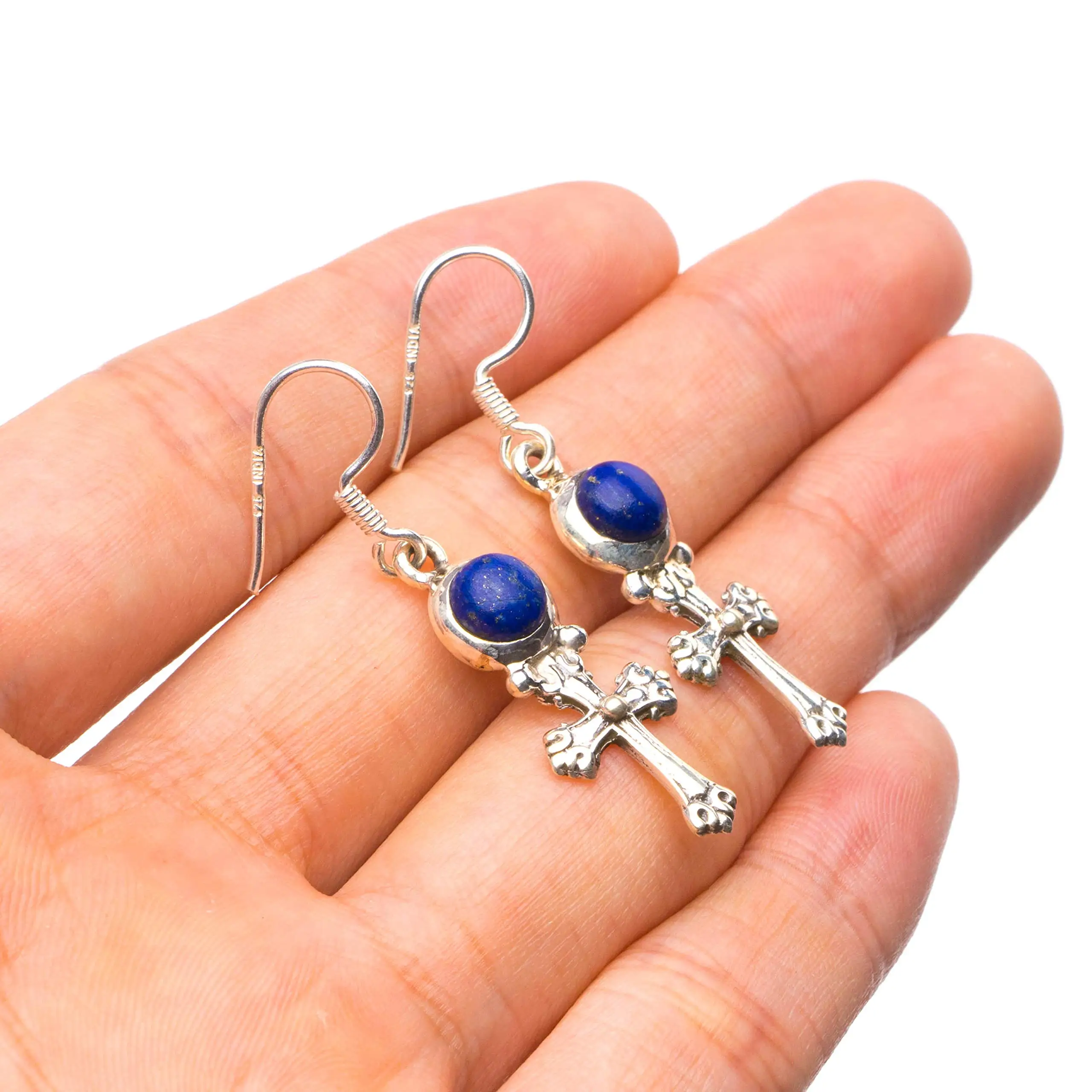 StarGems ®   Уникальные серьги ручной работы из стерлингового серебра 925 пробы с натуральным лазуритом ручной работы, 1,5 дюйма, Y0276