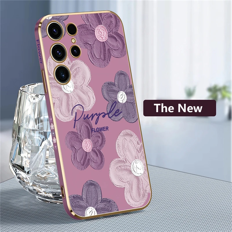 Shockproof Phone Case For Samsung Galaxy S23 Ultra S22 S21 Plus S20 fe S10 NOTE 20 10 8 9 Soft Silicone Painting Flowers Cover