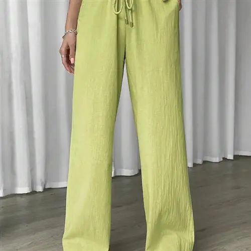 القطن الكتان واسعة الساق عارضة السراويل النسائية مريحة فضفاضة تناسب السراويل الربيع Faion عنصر كيت محايد Sle #2