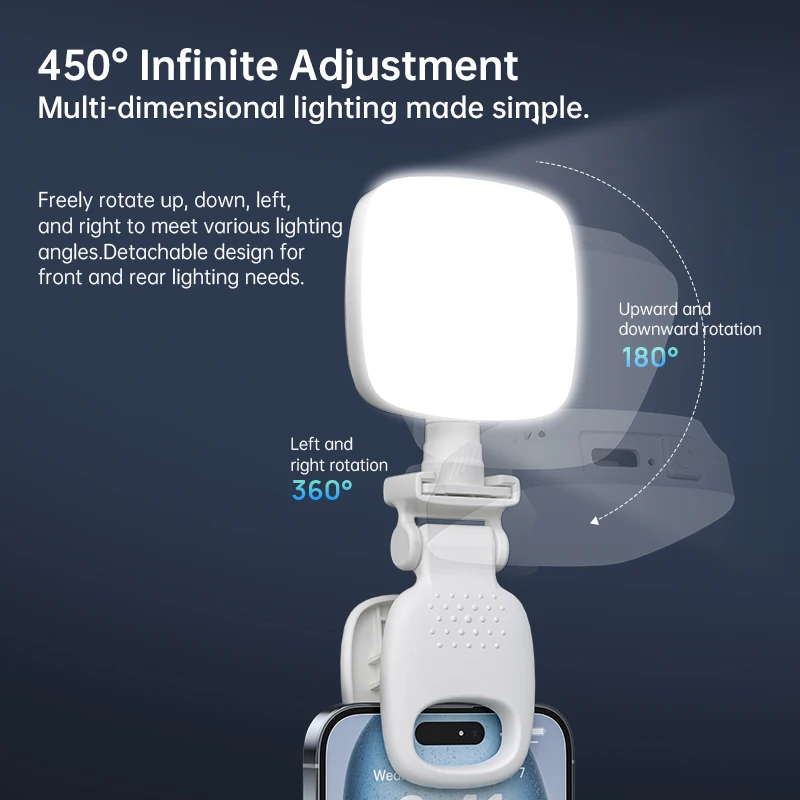 New Portable LED Selfie Fill Light Rechargeable 3 Modes Adjustable Brightness Clip On For Phone Laptop Tablet Meeting Make Up