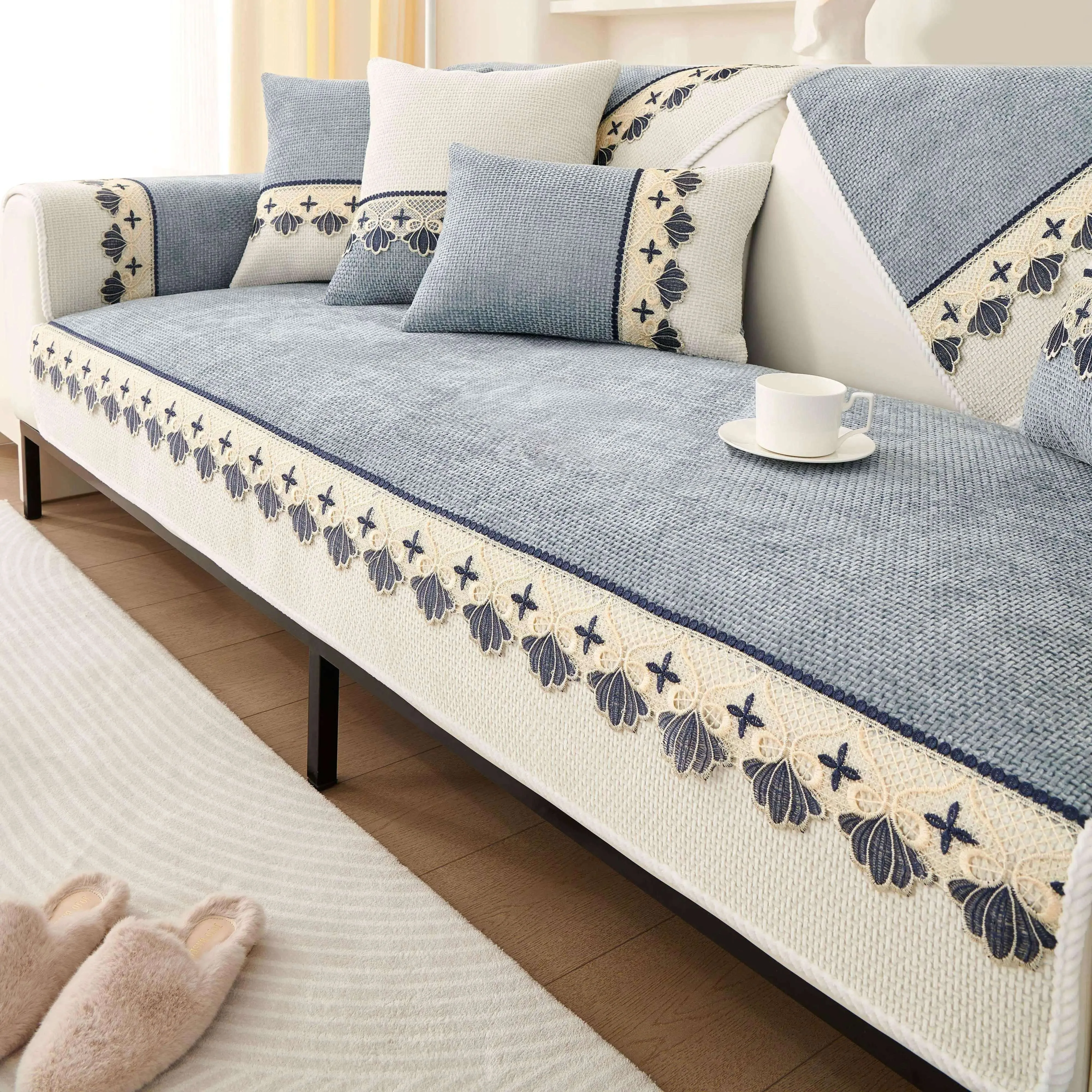 1 Stück Gestreifter Chenille-Sofabezug für Wohnzimmer, Haustiere, Kinder, Schmutzabweisender Sofatuch-Überzug, Einfarbiger Rutschfester Couch-Kissenbezug