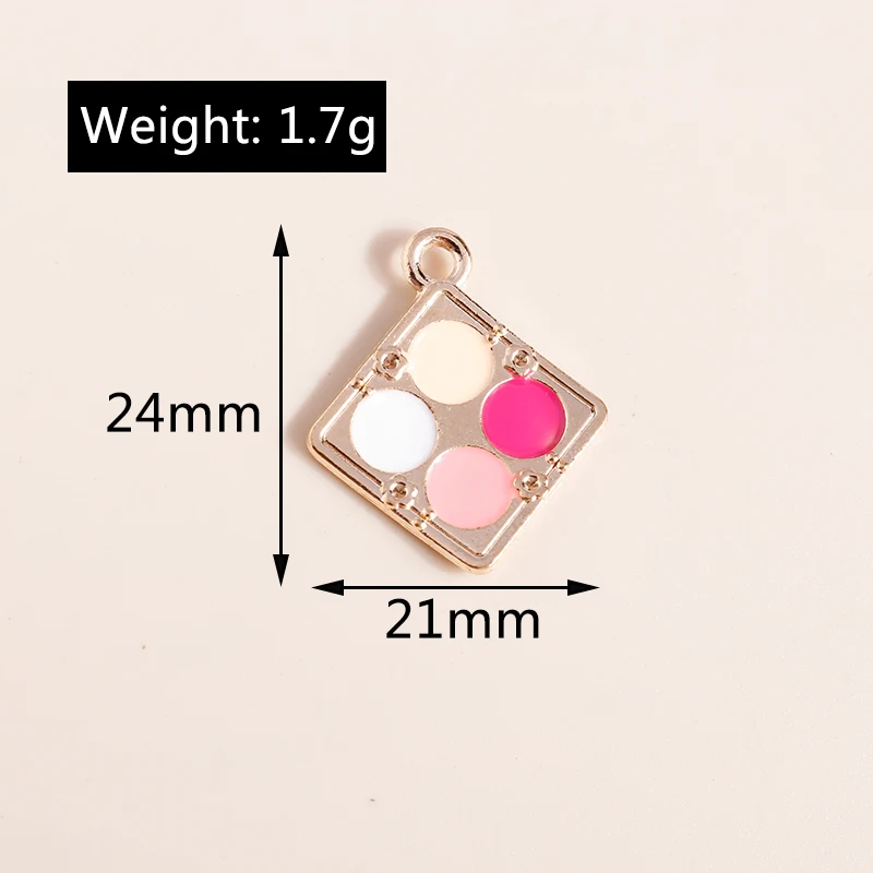 20 Stück 21x24mm Niedliche Emaille-Presspuder-Make-up-Box-Anhänger für Schmuckherstellung, Ohrringe, Halsketten, DIY-Bastelzubehör – Detail 1