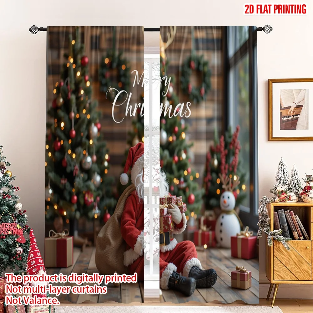

2pcs 2D flat printing Merry Christmas Drapes Merry Christmas Snowman Santa Fabric Without Electricity Holiday Decorations Use