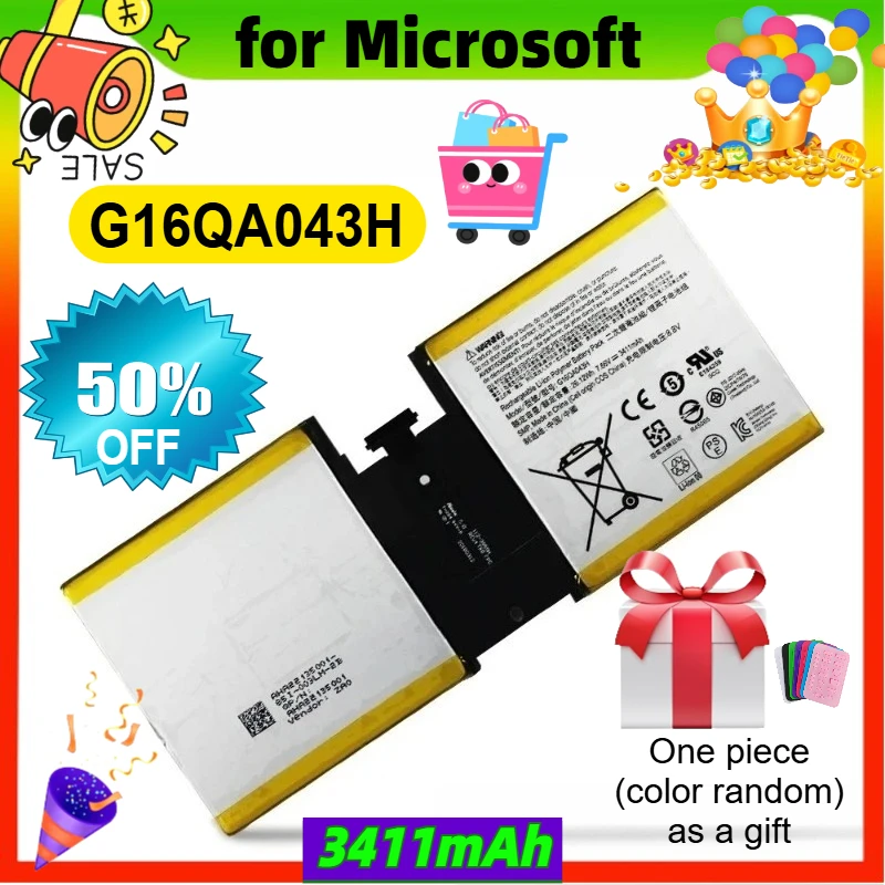 

Высококачественный аккумулятор для ноутбука G16QA043H для Microsoft Surface Go 1824 4415Y, серия планшетных ПК 2ICP4/76/76 26,12 Втч, 3411 мАч, 7,66 В