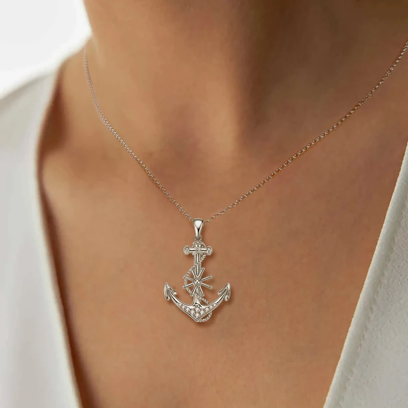 

New AINUOSHI 2mm&1.8mm&1.5mm&1.2mm Moissanite Necklace 925 Sterling Silver Anchor Pendant Necklaces for Girls Men Jewelry Gift
