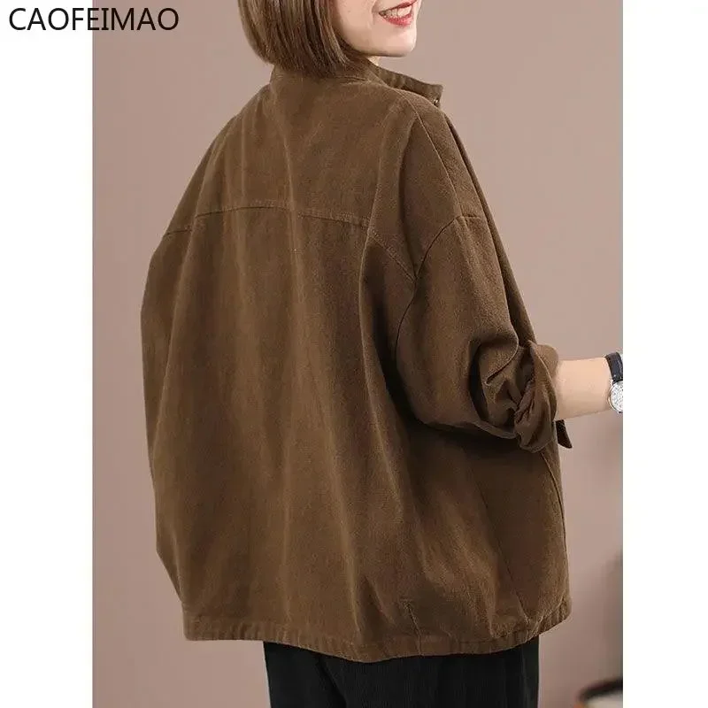 Women's Jacket Autumn Winter Casual Short Overcoat Female Solid Pockets Single Breasted Cotton Jean Jackets for Women 2025