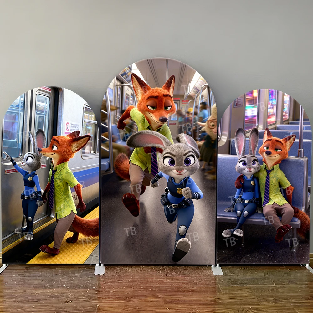 

Disney Zootopia Nick & Judy Subway Scene Arch Backdrop Cover Decor Photo Booth Prop for Birthday and Kids Party Celebrations