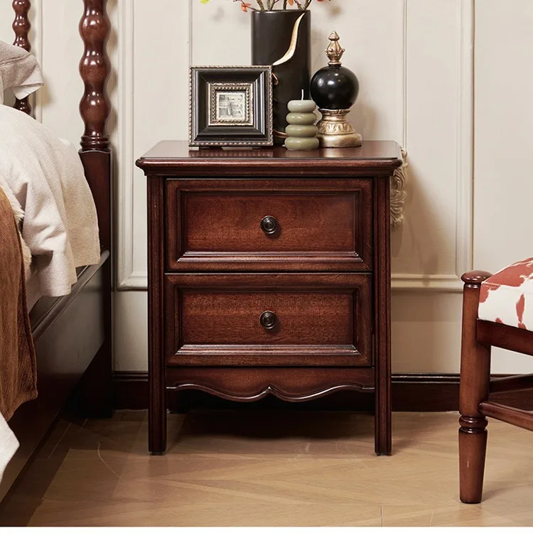 

French bedside table all solid wood retro single drawer with shelf heart wood classic master bedroom bedside table