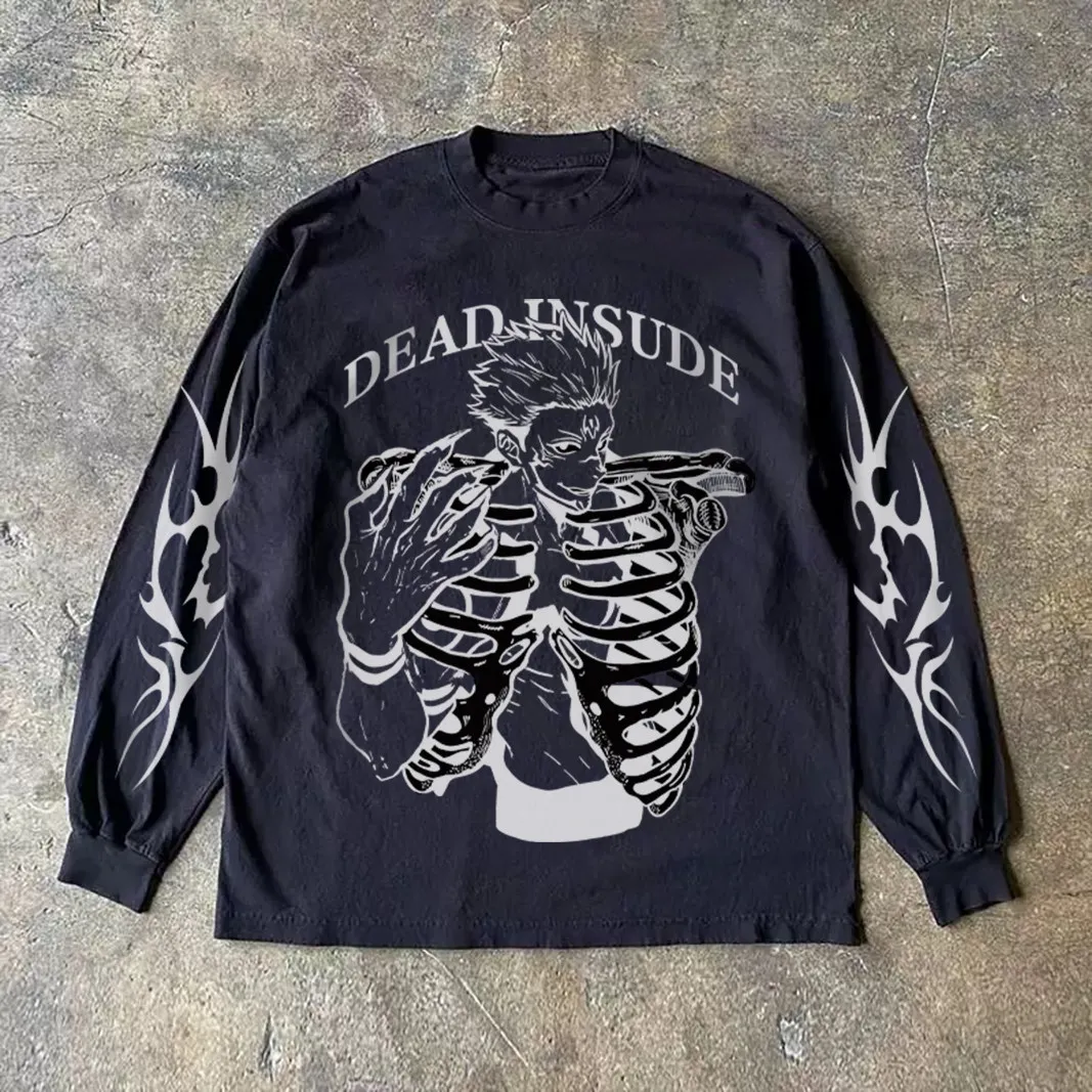 Heavyweight 310g Pure Cotton Long Sleeve American Retro T-Shirt Streetwear Versatile MiaoCheng Story T-Shirt for Teens And Men