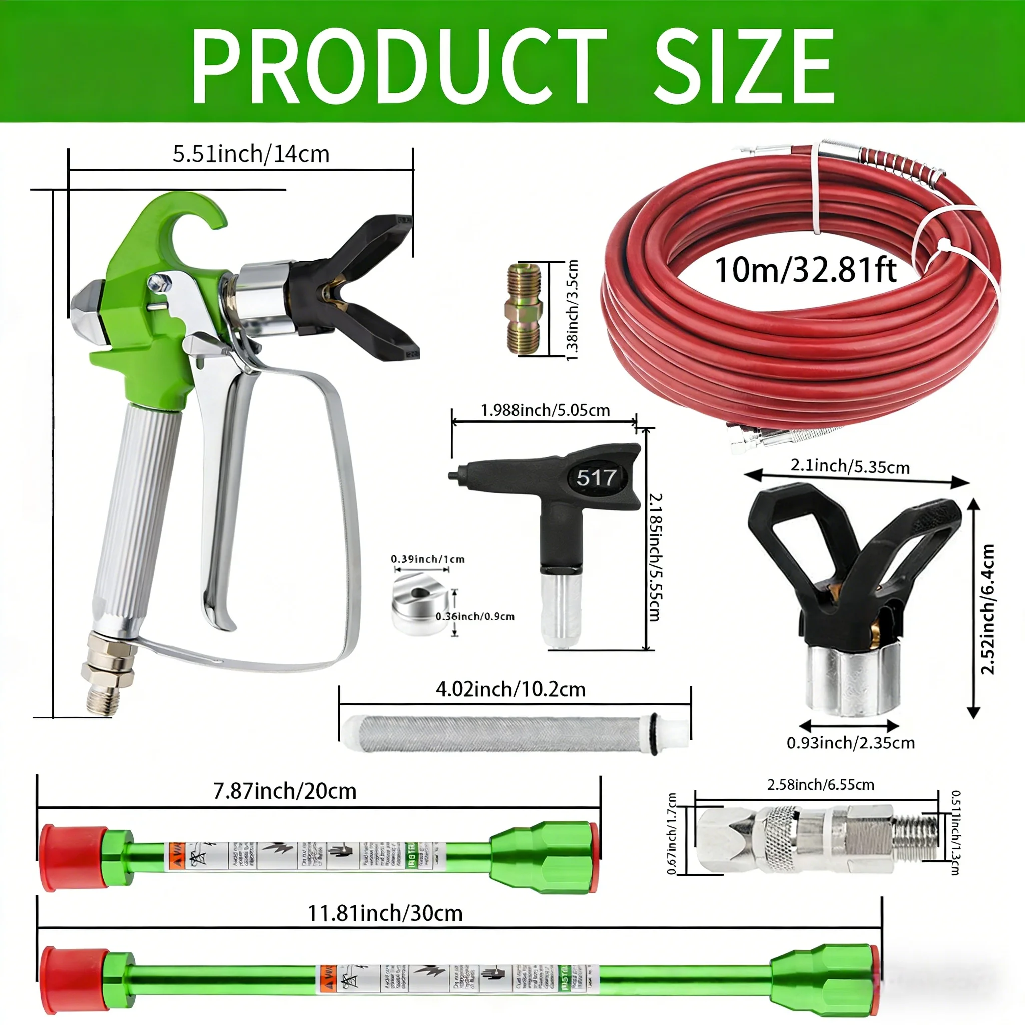 High Pressure Airless Paint Spray Gun with 517 Nozzle Extension Pole Kit Painting Tool