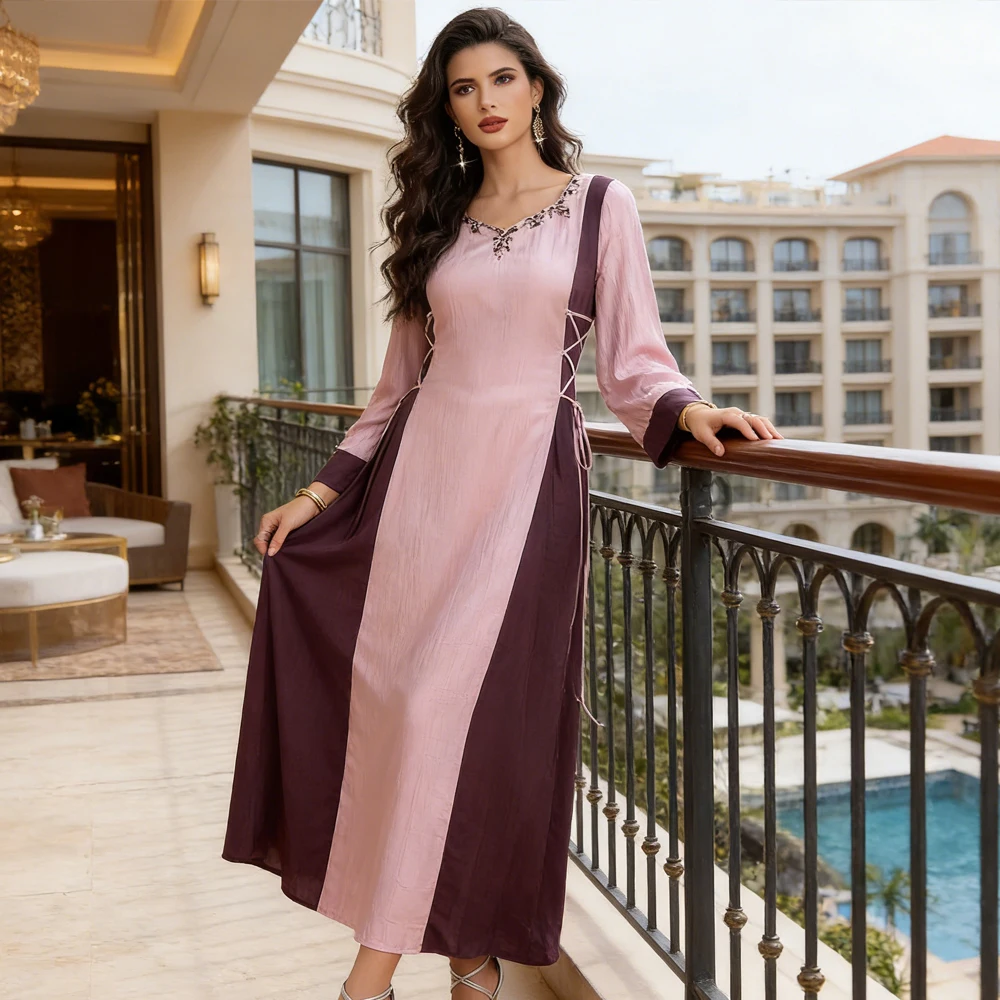 

Dubai Abaya Women Muslim Maxi Dress Diamonds Kaftan Turkey Robe Caftan Marocain Femme Musulmane Vestidos Islam Clothing Jalabiya