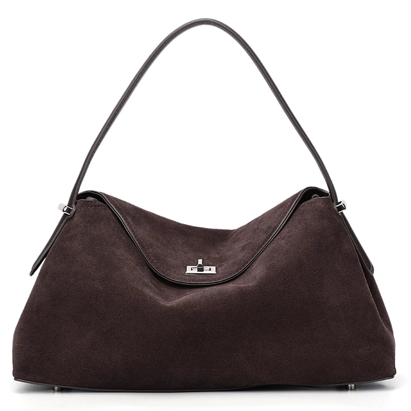 Matte Suede Women's Shoulder Bag 2026 Genuine Leather Handbag Luxury Designer Large Capacity Natural Cow Leather Crossbody Bags