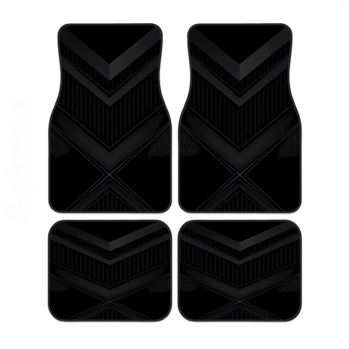 

2D 4pcs Set High-End Black Geometric Pattern Printed Car Floor Mats - Easy to Clean and Maintain, Suitable as Decorative and Pro