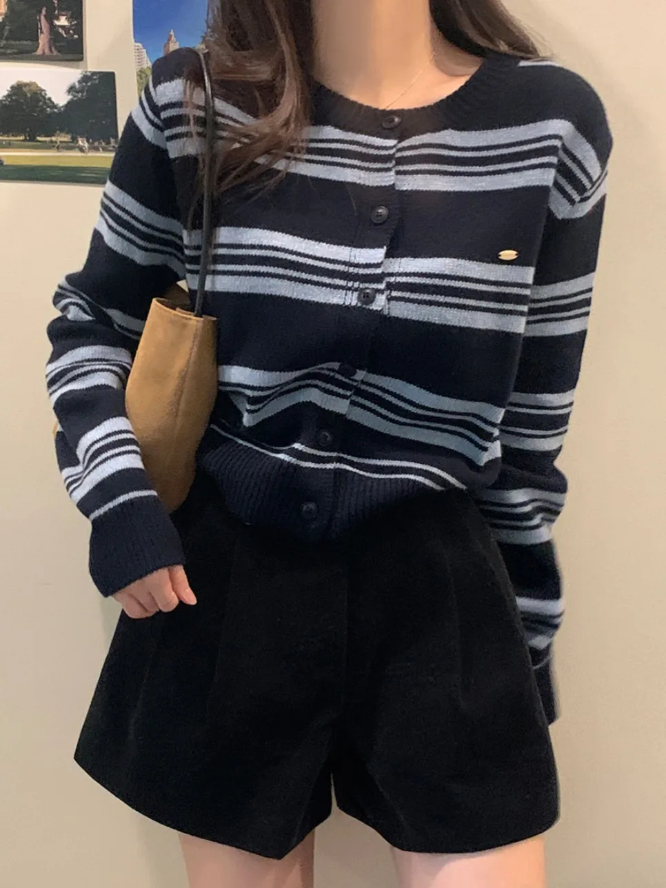 Cardigan de Malha Vintage Casual de Manga Longa Slim Fit para Outono Inverno Estilo de Rua F Exclusivo Online