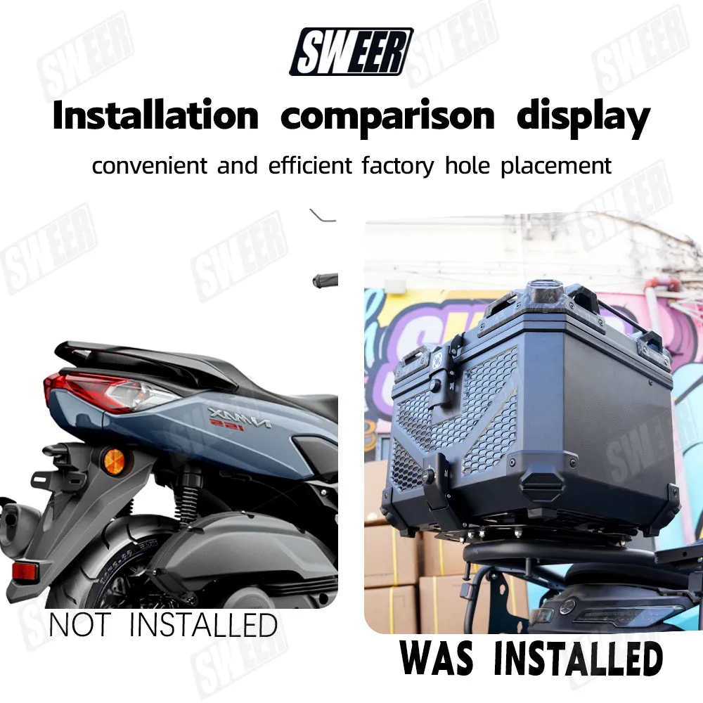 45L Honeycomb Mesh Motorcycle Top Case Waterproof Lockable Rear Storage Trunk Lightweight Plastic Universal Helmet Luggage Box