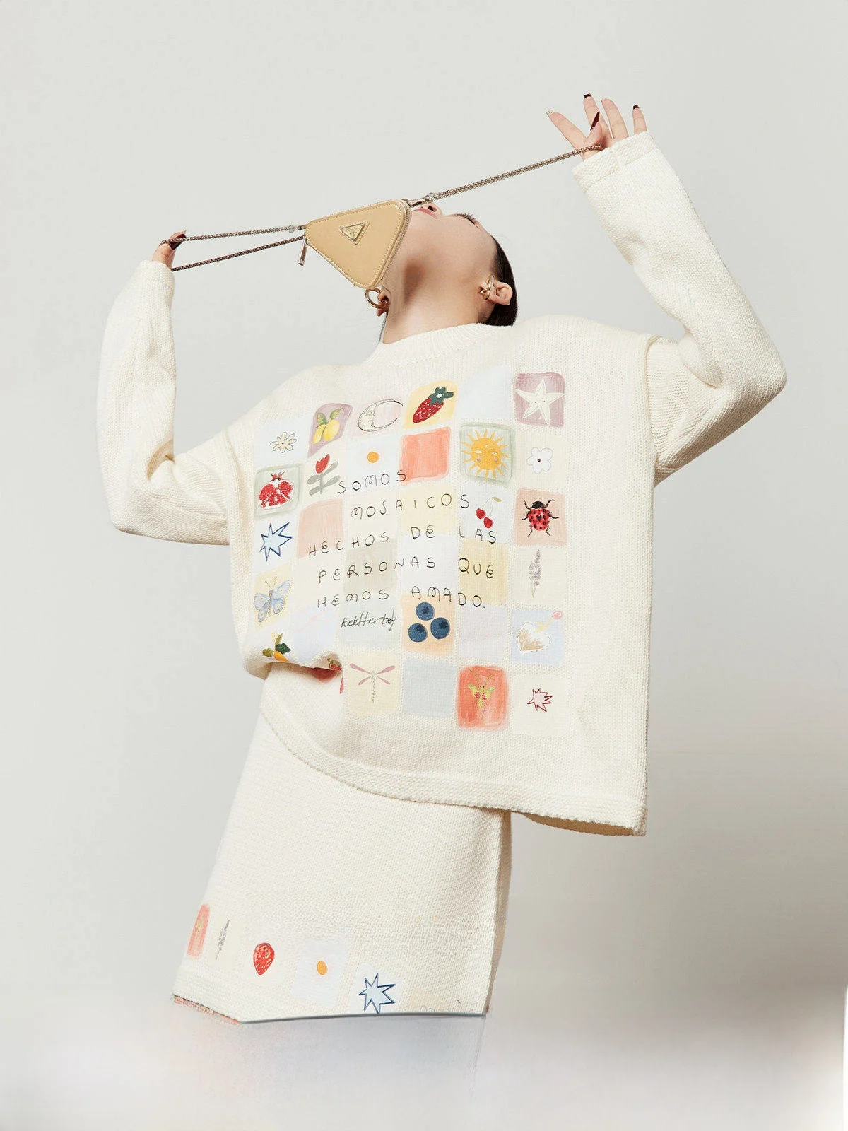 

id White Set Women's Spring 2026 New Knitted Sweater Skirt Two-Piece Set Casual Loose Fit Long Sve round Ne