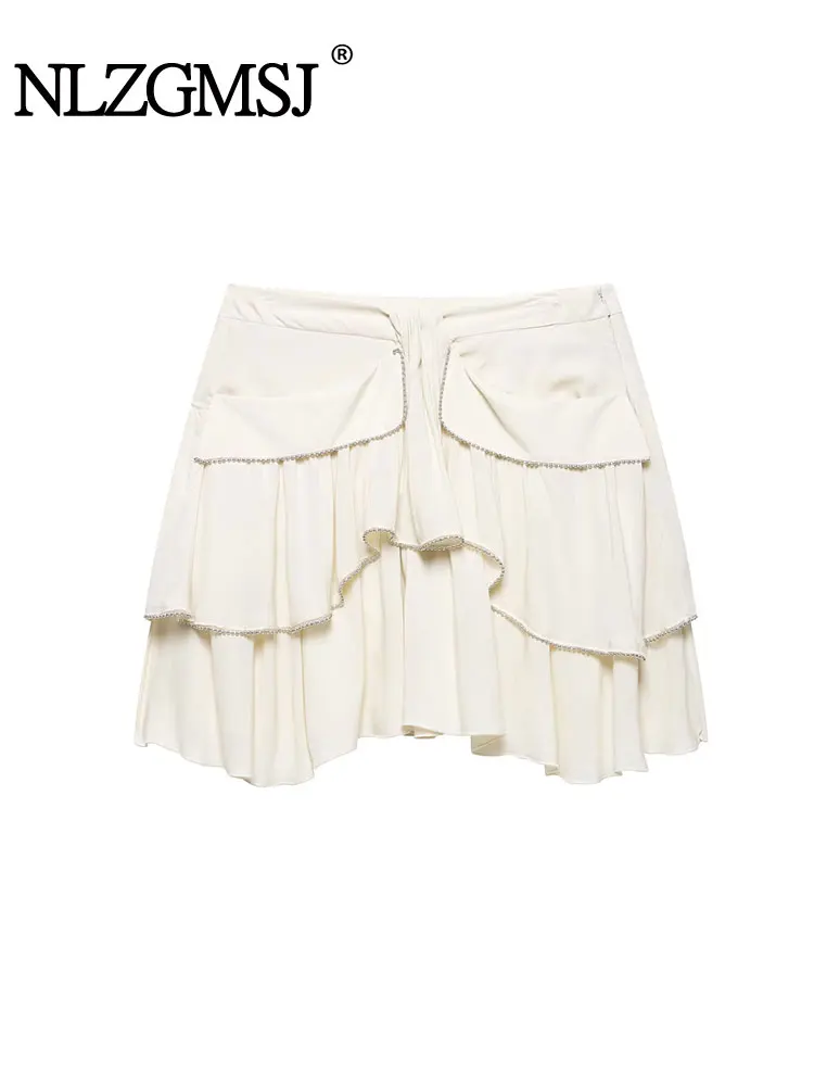 

2025 Summer Women's Stacked Decorative Mini Skirt Office Skirt New Fashion Casual Elegant Party Short Skirts Female
