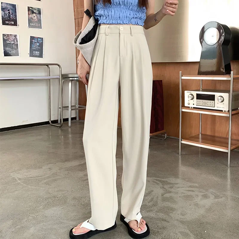 

Women High Waist Suit Pants Solid Color 2024 Spring Autumn Ladies Wide Leg Straight Trousers Casual Loose Female Office Pants