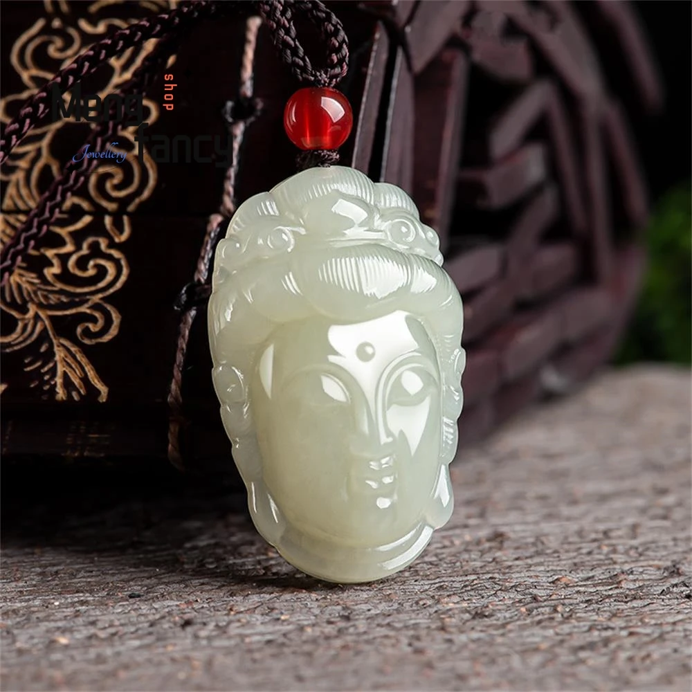 

Natural Old Material Hetian White Jade Guanyin Head Pendant Exquisite Handicraft Buddhist Amulet Fashion Luxury Jewelry Souvenir