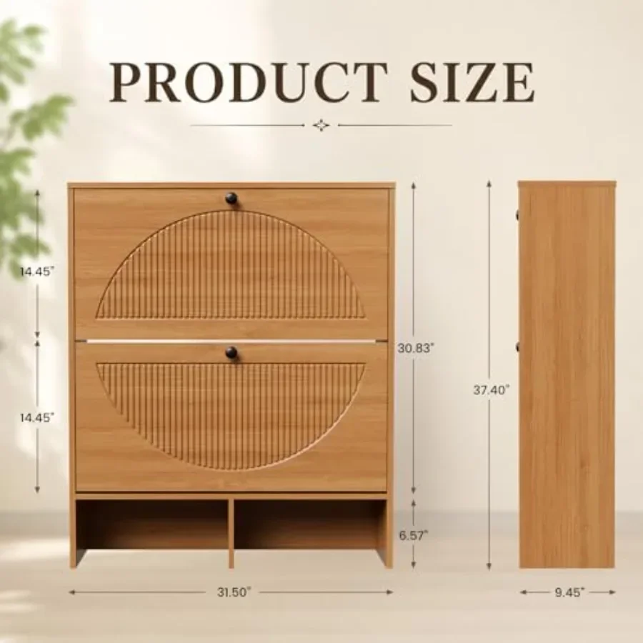 Entryway Shoe Cabinet with 2 Flip Drawers, Narrow Freestanding Design, Engineered Wood in White, Adjustable Shelves Anti-tippin