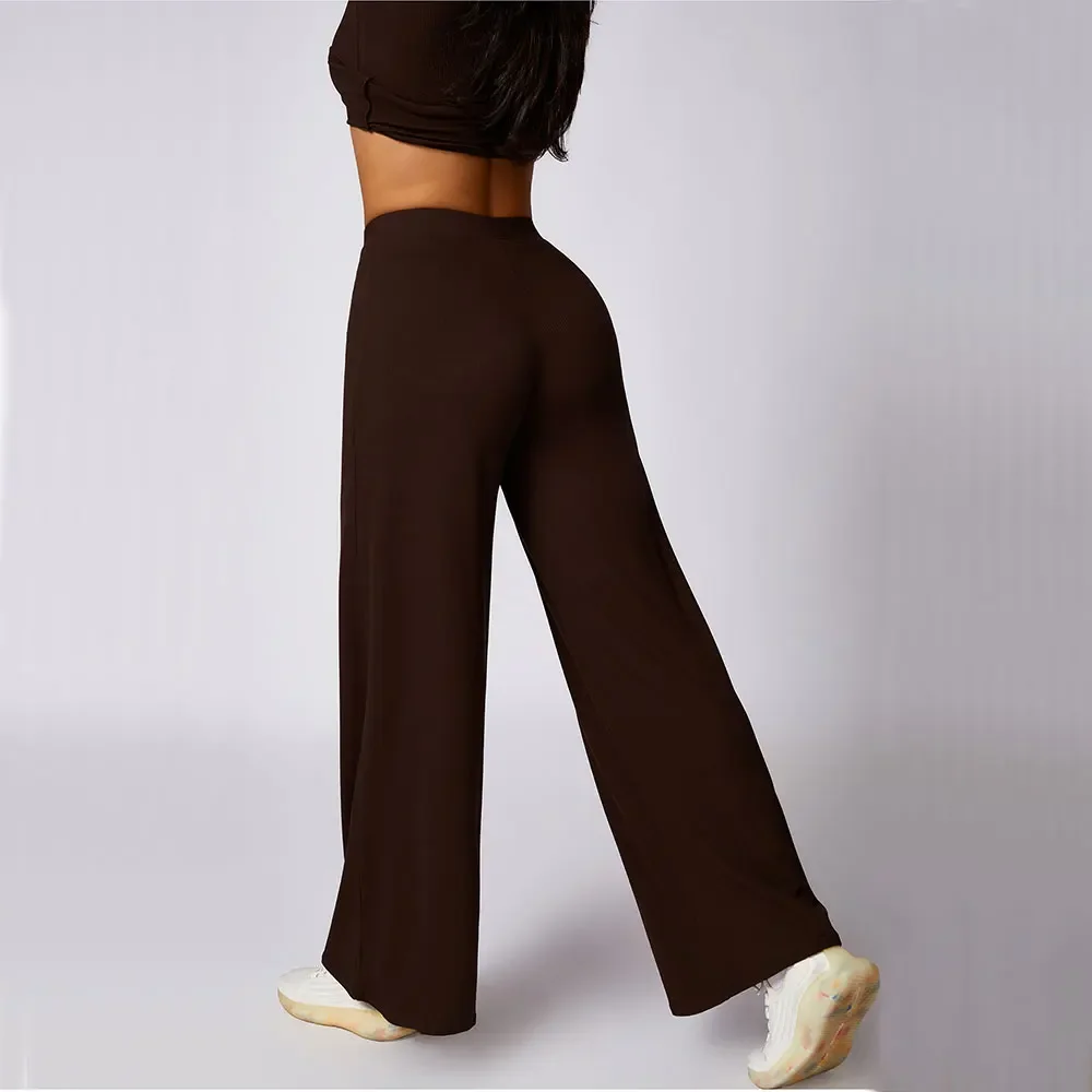 Pantalon de yoga taille haute pour femme, leggings évasés, pantalon large, noir, salle de sport, fitness, danse latine, fjl