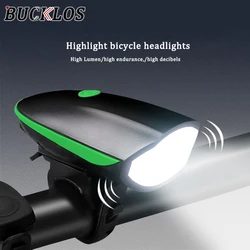 Bicycle Front Light with Bike Horn USB Recharge Road MTB Handlebar Lamp 120 Decibel Electronic Bicycle Bell Night Riding Warning