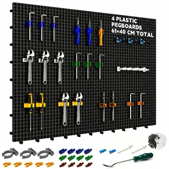 kit-organizzatore-da-parete-in-plastica-4-pannelli-neri-61-x-40-cm-56-accessori-con-ganci-clip-e-supporti-sistema-modulare-per-lo-stoccaggio-degli-attrezzi
