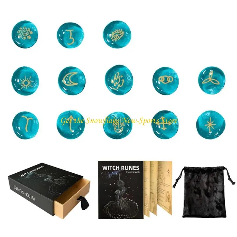 E56D 13Pcs Runes Stone Set Glass Runes Signs Roundels Stone Sacred Symbol Enduring