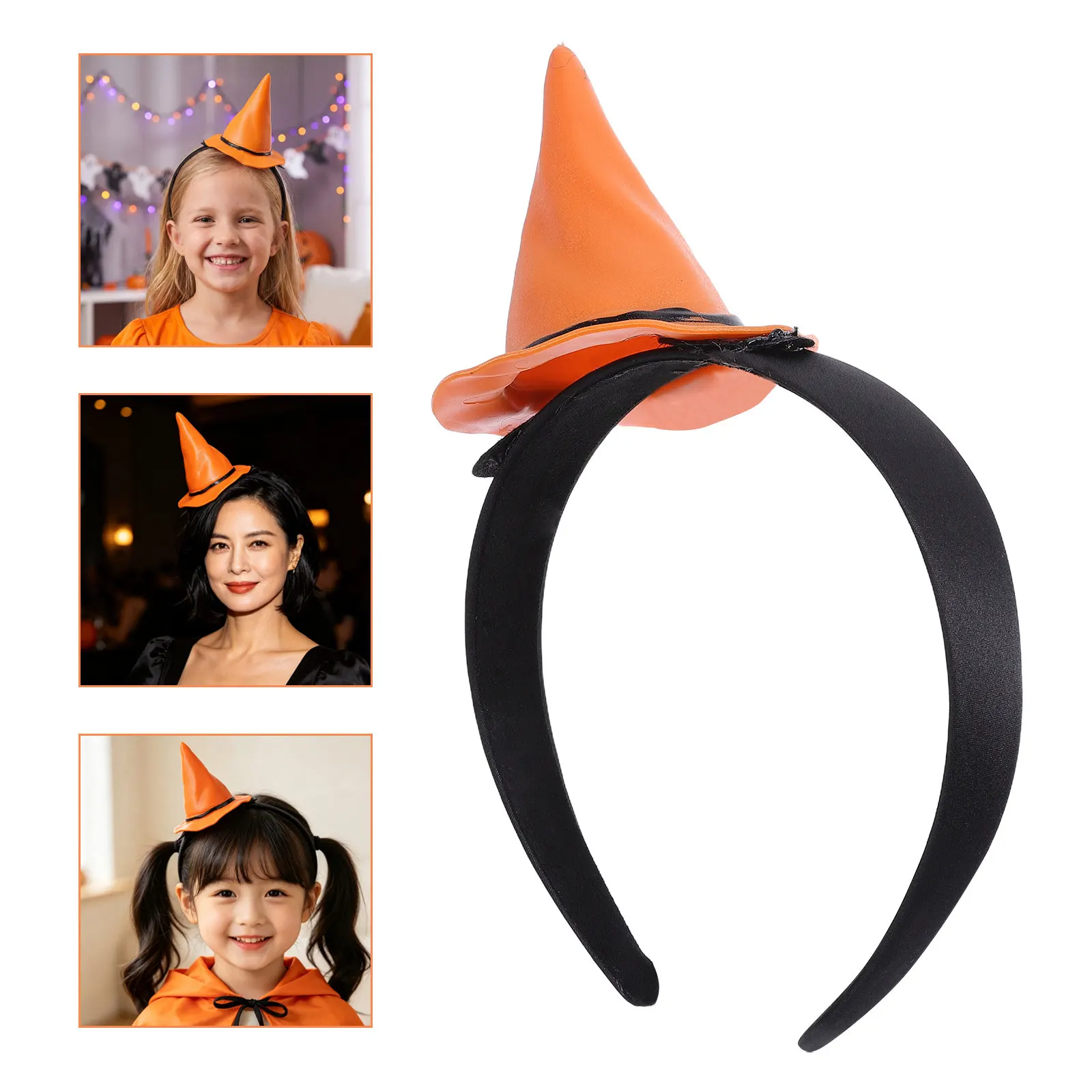 Orange Witch Hat Headband Halloween Cute Witch Hairband Party Cosplay Trick Or Treat Festival Hair Accessory
