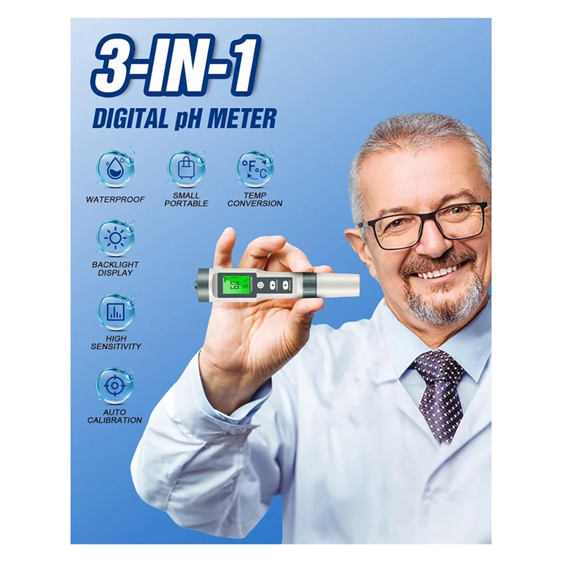 AED7-TDS/PH/Temperature 3-In-1 PH Meter For Water, 0-14 PH Digital PH Meter, 0.01 High Precision Water Quality Tester