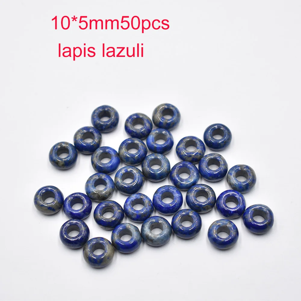 Großhandel 50 Stück/Lot Modische Naturstein-Lapislazuli-Rundperlen mit großem Loch 10mmx5mm für Schmuckherstellung, kostenloser Versand – Detail 1