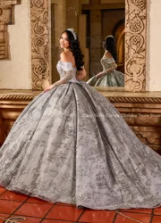 Shiny Silver Ball Gowns Quinceañera 2024 One Shoulder Crystal Beaded Applique vestidos en oferta liquidación envío gratis