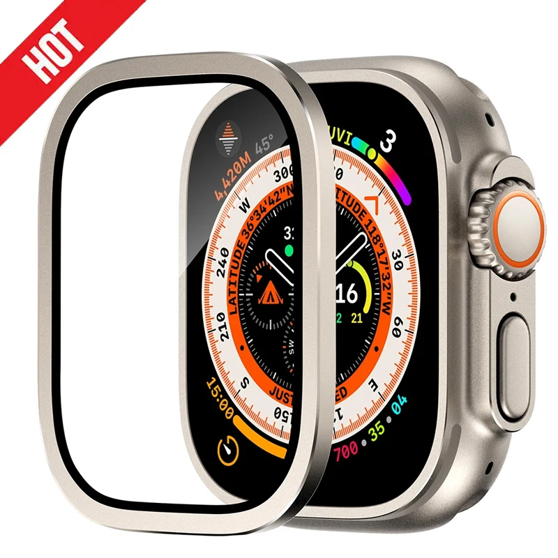 Metallrahmen gehärtetes Glas für Apple Uhrengehäuse Ultra 2 49mm Displays chutz folie kratz fest für Ultra-Zubehör der iwatch-Serie