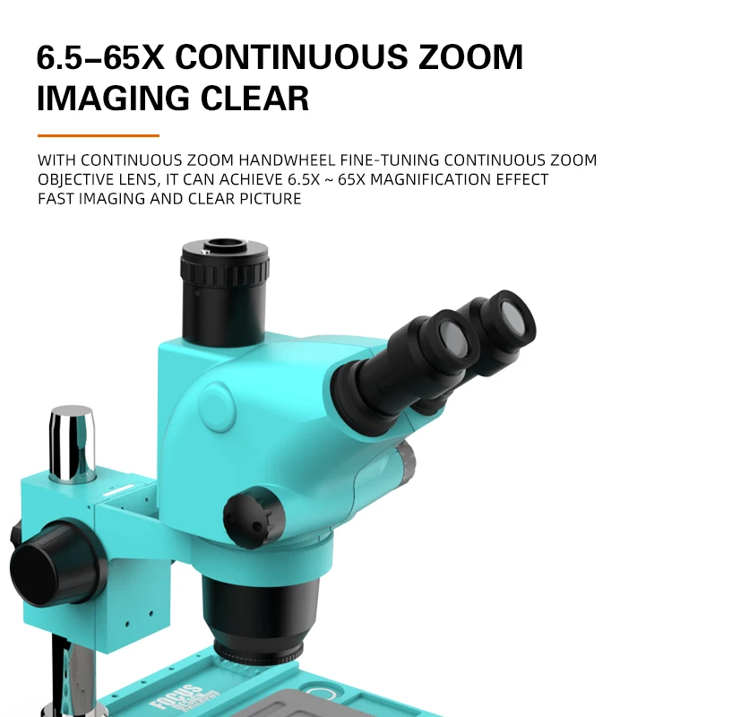 RF4 نوعية جيدة 6.5-65X عدسة تكبير متزامن ثلاثي العين تنطبق على مجهر تكبير ستيريو RF6565-PO4 أدوات إصلاح