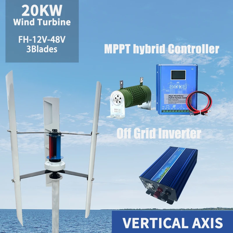 20KW  Roof Mount Residential 12V 24V 48V Vertical Axis Efficient Wind Turbine For Home Use high efficiency Off Gird Inverter