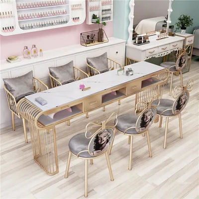 Nordic new nail set nail table double glass surface single double triple special economic nail table and chair