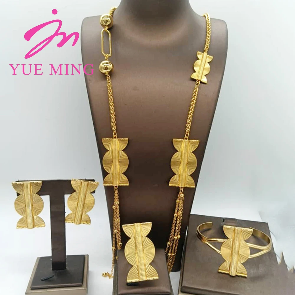 Women's Five Layer Trendy Long Chain Necklace Cuff Bangle Set