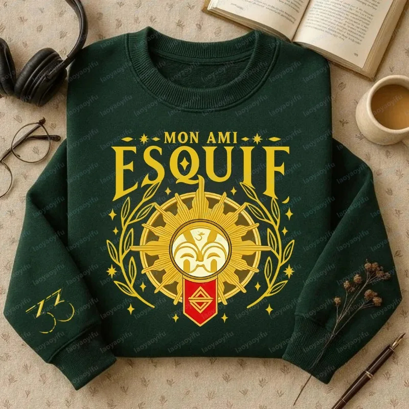 

Толстовка Clair Obscur Expedition 33: Подарок для фэнтези-геймера с круглым вырезом, повседневная уличная удобная осенне-зимняя термотолстовка с капюшоном