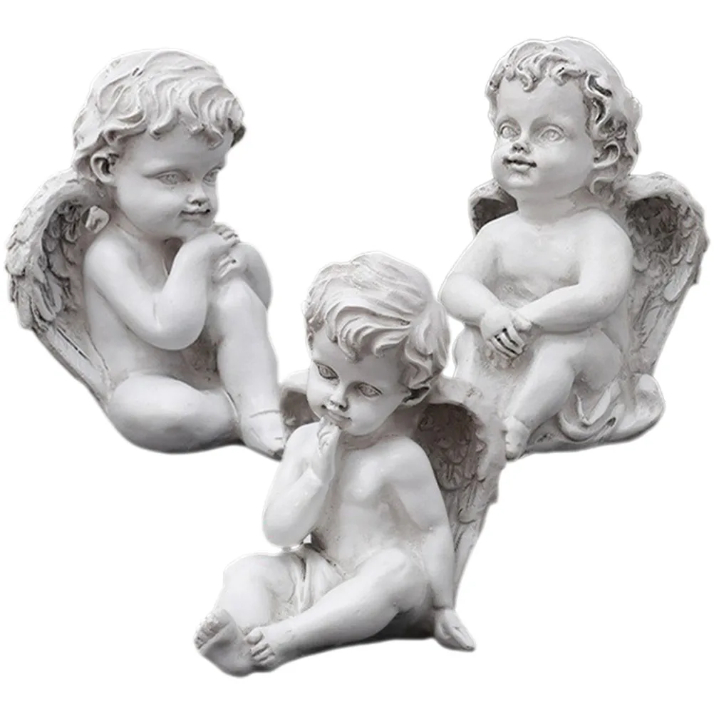

3Pcs Resin Angel Sculpture Vintage Lovely Child Decorative Artware Home Office Garden Wedding Ornament Angel Sculpture