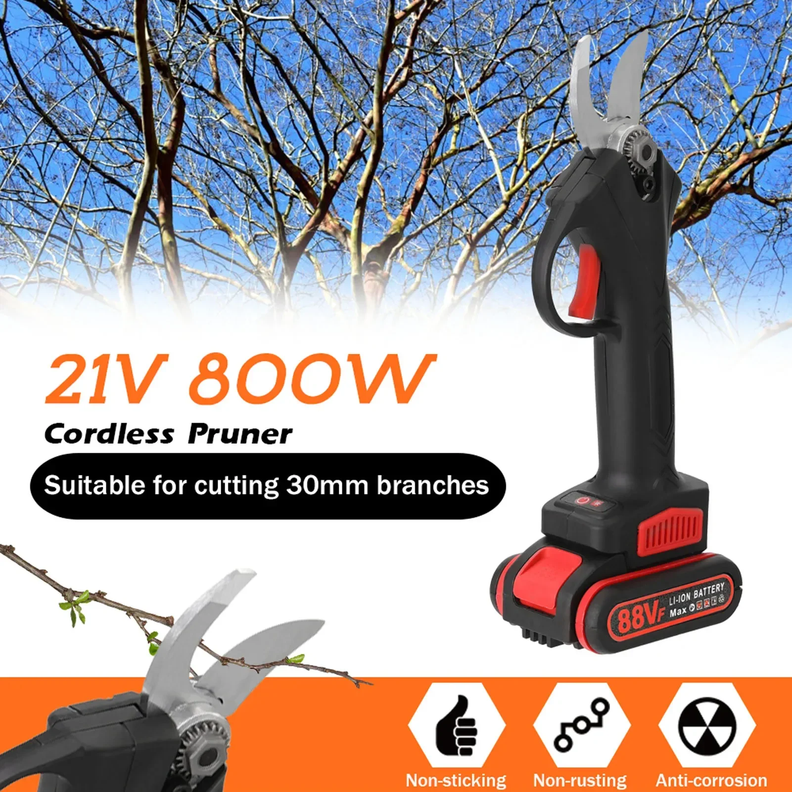 21V 30mm Cordless Brushless Motor 88VF Electric Pruning Shear 4inch Brush Motor Cahinsaw Set Woodworking Tool Garden Tool