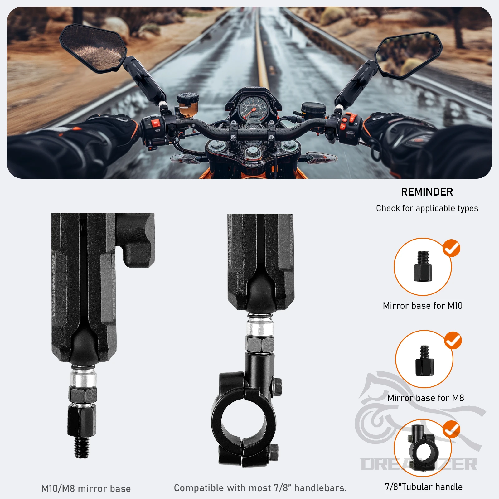 Universal Motorcycle Mirrors Angle Adjustable Folding Handlebar Side Mirror Compatible With Adventure Dirt Street Bike ATV image 5