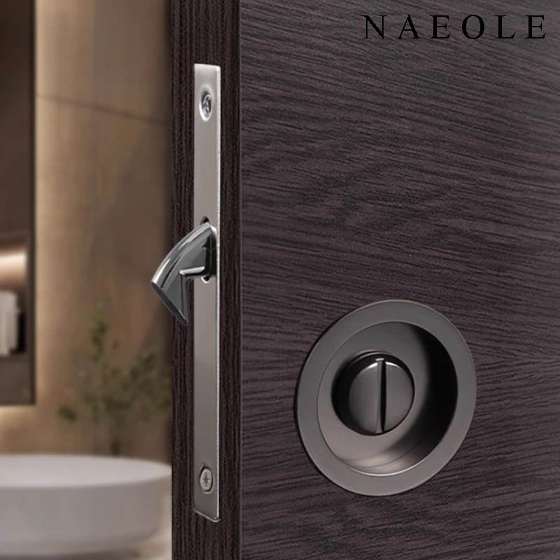 Cerradura de puerta corredera redonda americana, cerradura de puerta corredera sin llave, baño, cocina, balcón, puerta corredera, cerradura de gancho invisible integrada