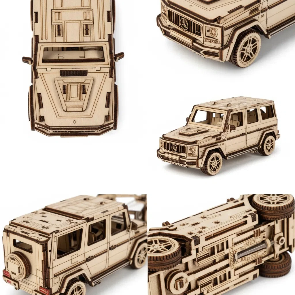 Fotografia 6: Kit de modelo de carro de madeira 3D OUZEY - quebra-cabeça de montagem com corte a laser DIY, projeto de construção educacional para adultos e adolescentes de 14 anos ou mais