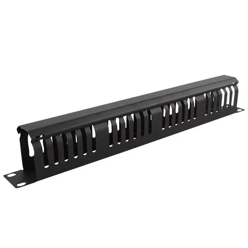N34R-1U 19 Inch Horizontal Mount Network Cable Management Bracket 24 Slot Metal Finger Duct Wire Organizer With Cover For Server