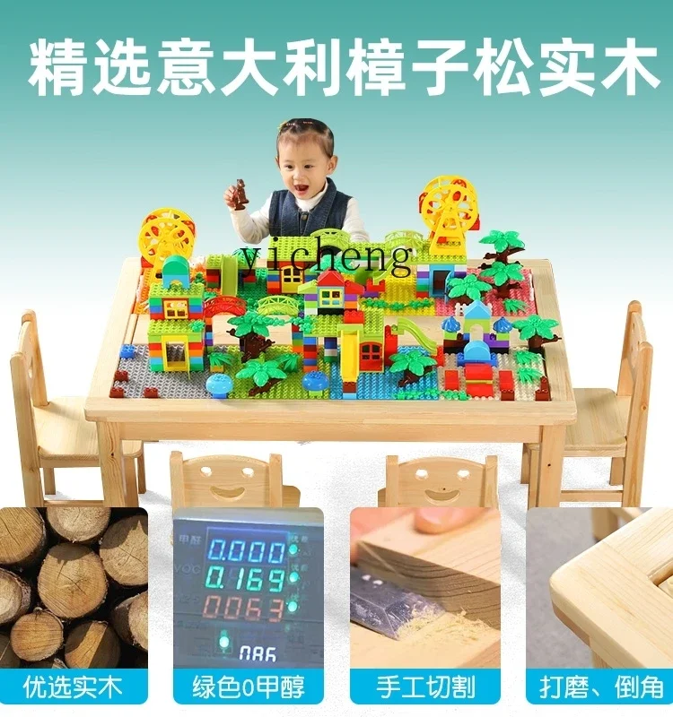 Mesa de construção de madeira maciça XL Mesa de estudo de jogo multifuncional Mesa de brinquedo de montagem de quebra-cabeça de madeira