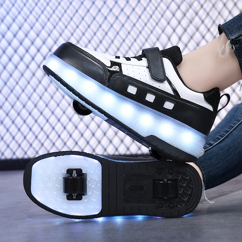 เด็ก 2 ล้อ Roller Skate รองเท้าแนวโน้มรองเท้าเด็กผู้หญิงพร้อมไฟ LED Retractable เด็ก Dual-Purpose รองเท้าผ้าใบลําลอง